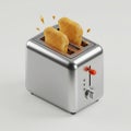 Toasting Bread in Silver Toaster with Rising Steam on White Background Royalty Free Stock Photo