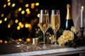 toasting champagne glasses on a glittering table