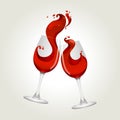 Toasting gesture two red wine glasses