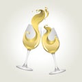 Toasting gesture two white wine glasses