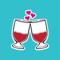 toasting gesture of two wine glasses. Vector illustration decorative design