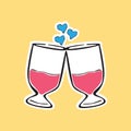 toasting gesture of two wine glasses. Vector illustration decorative design