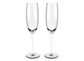 Toasting glasses. Two elegant champagne glasses. Pair of champagne glasses. Clink glasses. Toast cups.