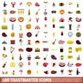 100 toastmaster icons set, flat style