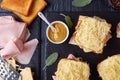 Toasts croque monsieur prepared to bake Royalty Free Stock Photo