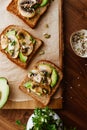 Toasts with fried mushrooms and avocado