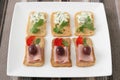 Toasts with ham and cucumber dip Royalty Free Stock Photo