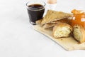 Toasts with jam and peanut paste, croissant, coffee Royalty Free Stock Photo