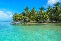 Tobacco Caye - Small tropical island at Barrier Reef with paradise beach, Caribbean Sea, Belize, Central America Royalty Free Stock Photo