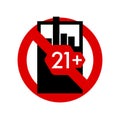 Tobacco 21 plus age restriction prohibition sign. No symbol isolated on white. Vector illustration Royalty Free Stock Photo