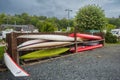 Canoes stacked at Tobermory harbour on the isle of mull