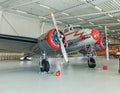 TOCNA, CZECH REPUBLIC - 3th MARCH 2022. Historic Lockheed Electra 10A aircraft in the hangar