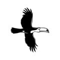 Toco Toucan Ramphastos Toco Common Toucan or Giant Toucan Flying Stencil Black and White Retro Style