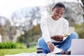 Today I learn, tomorrow I earn. a young woman using a laptop on the grass at college.