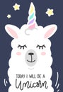 Today I will be a unicorn inspirational poster with llama and st