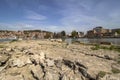 A view of the ancient picturesque town of Ohrid from one of the stone ponds of Ohrid Lake. Royalty Free Stock Photo