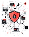 Exploring Cybersecurity Essentials: The Red Shield Icon Representing Data Protection and Privacy in Modern Technology Royalty Free Stock Photo