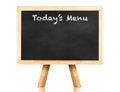 Today's menu word on blackboard with easel and reflection on whi Royalty Free Stock Photo