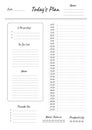 Today s Plan planner printable template Vector. Blank white notebook page A4