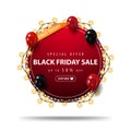 Only today, Special offer, Black Friday Sale, up to 50% off, red round discount banner strapped with garland.