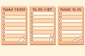 Today tasks checklist template collection. Business, education organizer concept for paper, stationery. Hand drawn vector