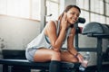 Today was a good day to work out. a young attractive woman working out in a gym. Royalty Free Stock Photo