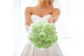 Today is wedding day! Bride with bouquet of gresh green roses Royalty Free Stock Photo
