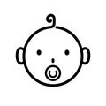 Toddler Baby Face with Pacifier Black Line Icon. Happy Young Boy Girl Child Outline Pictogram. Care Newborn Flat Symbol Royalty Free Stock Photo