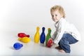 Toddler is bowling Royalty Free Stock Photo