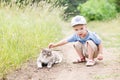 Toddler boy with a cat Royalty Free Stock Photo