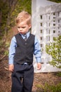 Toddler boy dressed up in suit