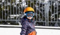 Toddler Boy Dressed Warmly & in Good Safety Gear Ready to go Ski Royalty Free Stock Photo
