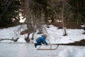 Toddler boy having fun in winter nature Royalty Free Stock Photo