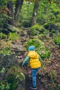 Toddler boy hiking and climbing in mountains Royalty Free Stock Photo