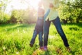 Toddler boy and his mom having fun in summer park, Royalty Free Stock Photo