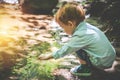 Toddler boy in nature near water Royalty Free Stock Photo