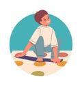 Toddler boy playing twister game Royalty Free Stock Photo