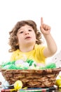 Toddler boy pointing to copy Royalty Free Stock Photo