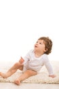 Toddler boy pointing up to copy Royalty Free Stock Photo