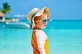 Toddler boy with sunglasses on beach Royalty Free Stock Photo