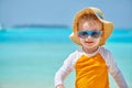 Toddler boy with sunglasses on beach Royalty Free Stock Photo