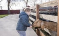 Toddler Boy Visiting a Local Urban Farm and Feeding the Goats