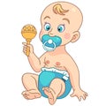 Cartoon toddler baby with toys