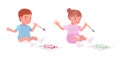 Toddler child, little boy and girl drawing picture with paints Royalty Free Stock Photo