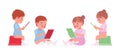 Toddler child, little boy and girl on potty with tablet