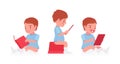 Toddler child, little boy on potty sitting with book, tablet