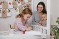 toddler child writing Christmas letter, advent calendar task Royalty Free Stock Photo