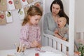 toddler child writing Christmas letter, advent calendar task Royalty Free Stock Photo