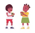 Toddler children, black little boy and girl enjoying a drink Royalty Free Stock Photo
