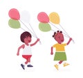 Toddler children, black little boy, girl enjoying playing with balloons Royalty Free Stock Photo